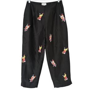 Allison Taylor 100% Silk Pants Women’s 6 Black Cocktail Novelty Embroidery Y2K